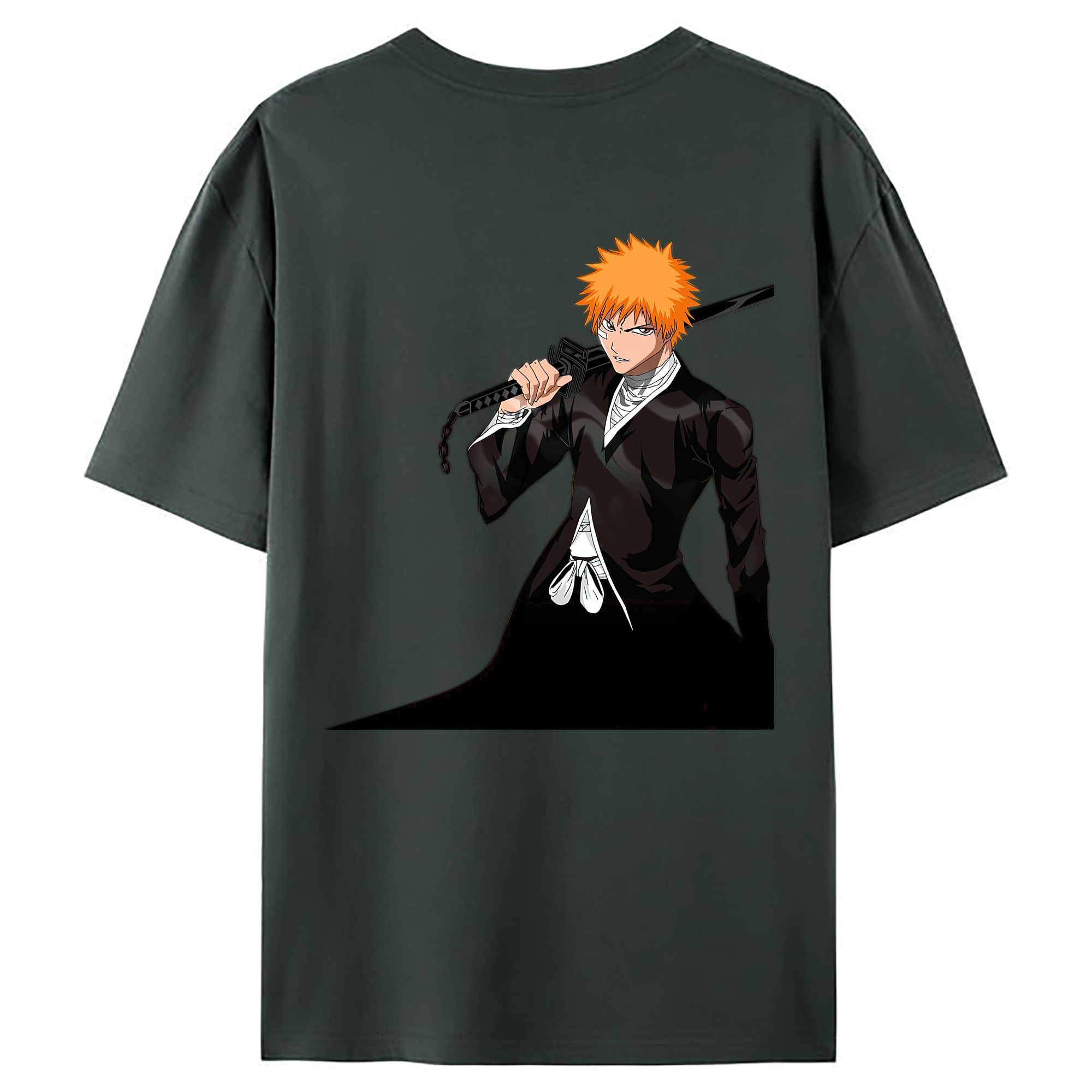 （画像用） ブリーチ 黒崎一護（くろさき いちご）BLEACH Kurosaki Ichigo 綿100％ メンズ半袖Tシャツ（バックプリント） 通気性